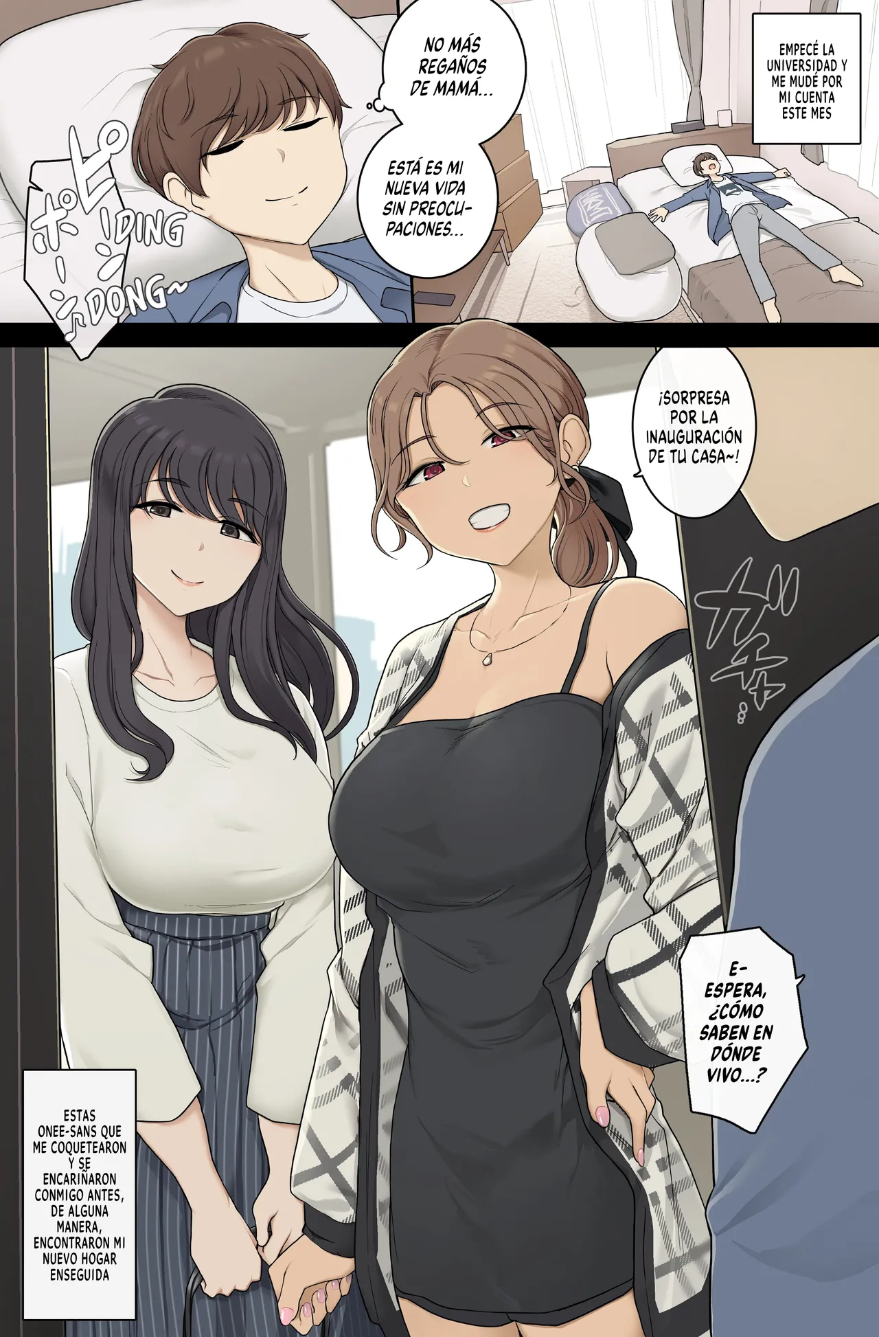 Keitai Choushin Onee-san-tachi ni Shinkyo o Yaribeya ni Sareru Hanashi | Las Onee-sans Altas Y Tetonas Convierten Mi Nuevo Hogar En Su Habitación Sexual page 1 full