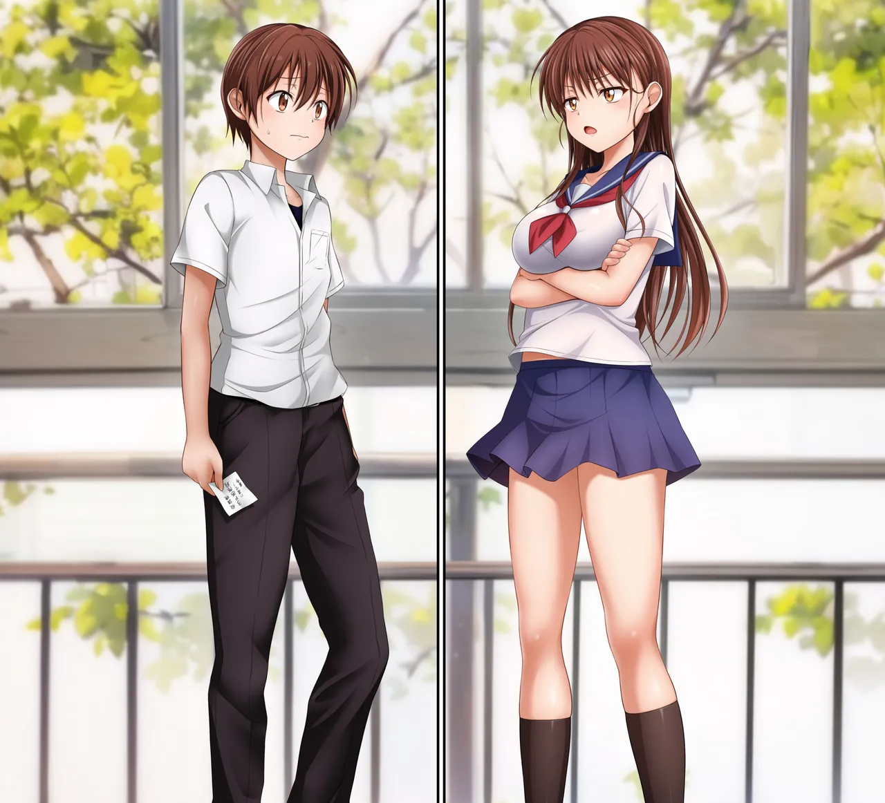 オリキャラ 果歩×翔太×ほのか×真央 果歩翔太のスカート（ズボン）下ろされイラスト page 7 full